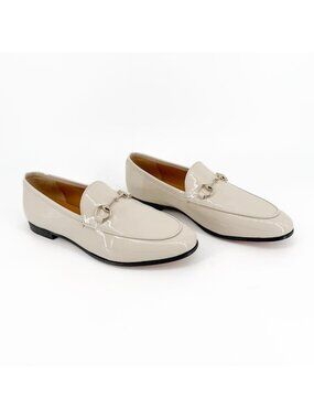 Gucci Jordaan Horsebit Loafers White Patent Leather Size 38 US 8 Women’s
